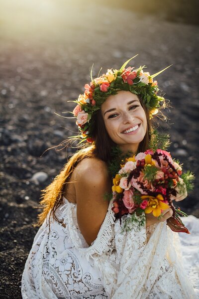 hawaii bride smiling during her big island wedding