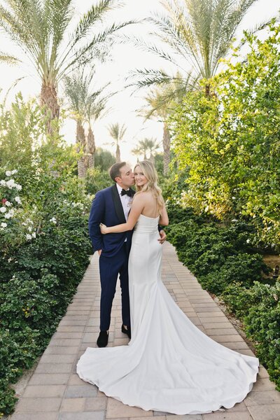 modern luxury wedding photo of bride and groom in California