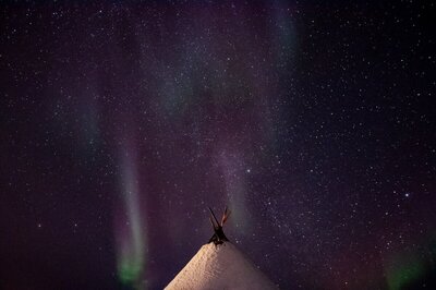 Aurora over Norwegian hut