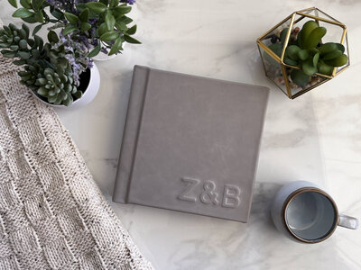 grey leather covered wedding album