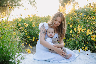 Family of three outdoor spring session
