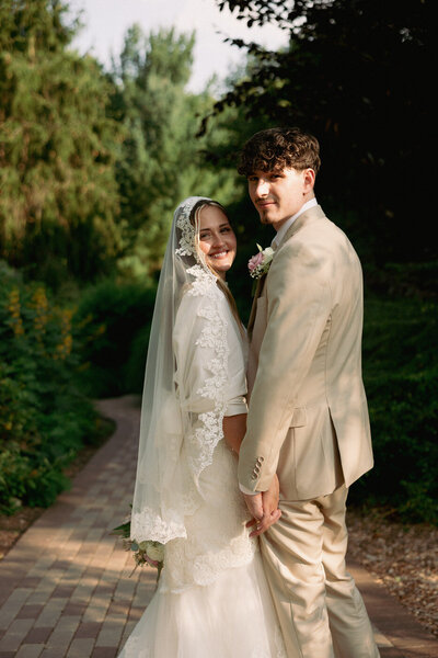 Bride and groom portraits at The Holden Arboretum.