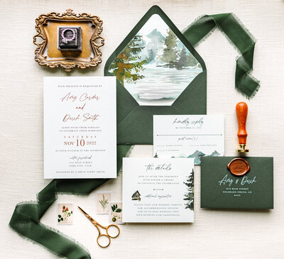 Watercolor mountain wedding invitation