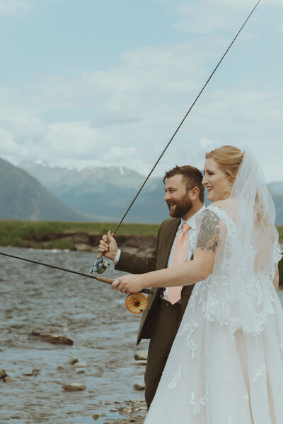Intimate elopement ceremony at Creek bend Cafe in Hope, Alaska, captured by Bare Bones Photo