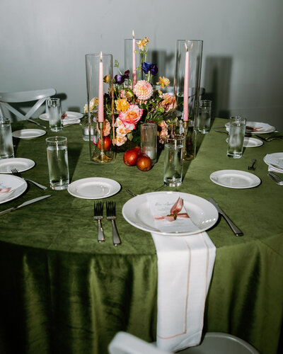 Emerald Green linens and floral wedding reception
