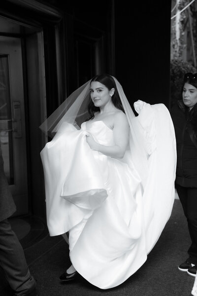 Bride's veil blowing in the wind