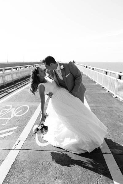 bride and groom on the beach