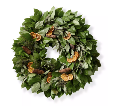 fresh orange pinecone wreath | carlisledigitalmarketing.com