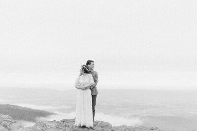 Close-up portrait of bride’s profile during quiet elopement moment, with wind and light creating movement.
