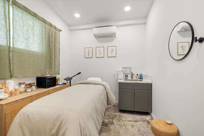 Wellness center office with comfortable seating and inviting design