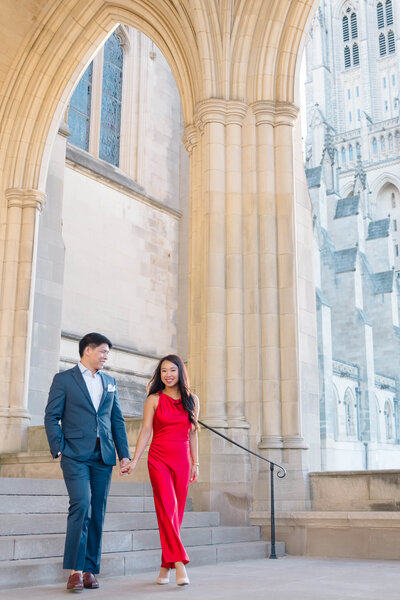 Couple during their engagement session at The National Cathedral in Washington, DC. Taken by DC Wedding Photographer Bethany Aubre Photography.