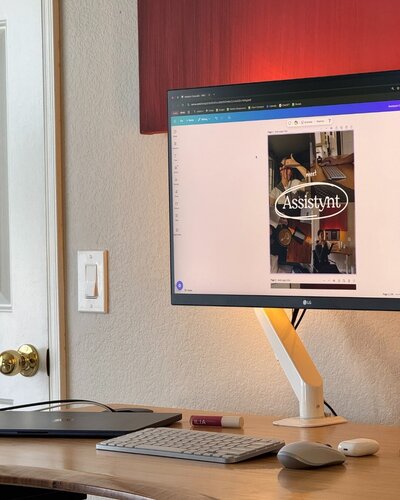 aesthetic content creator desk setup with a standing desk