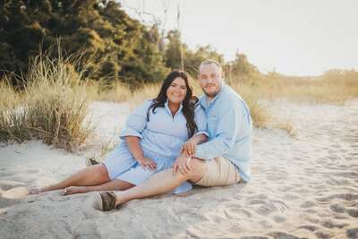 couple sat on the beach at Hilton head engagement session