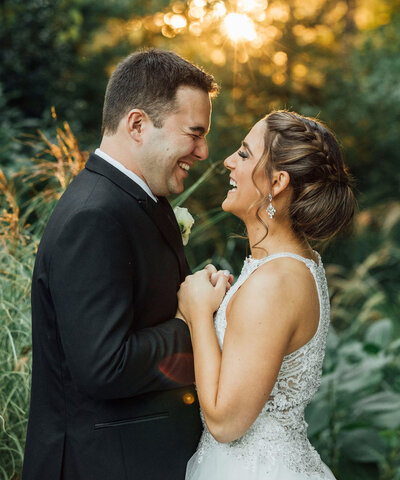 Bride and groom looking at each other at sunset | Wedding at Crystal Plaza | Livingston, New Jersey