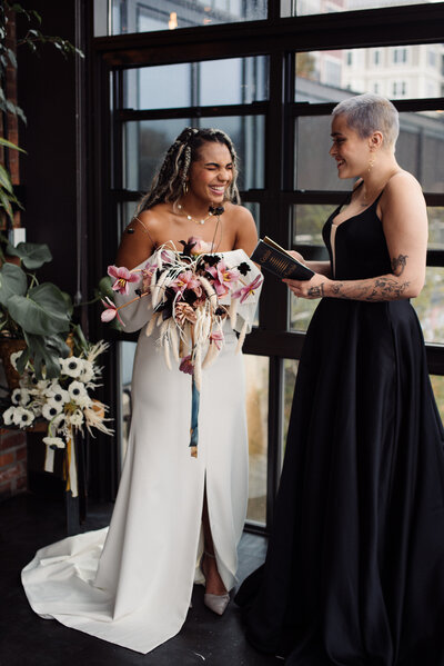Modern and chic neutral palette wedding ceremony with florals by Nectar and Root and wedding planner Jaclyn Watson Events