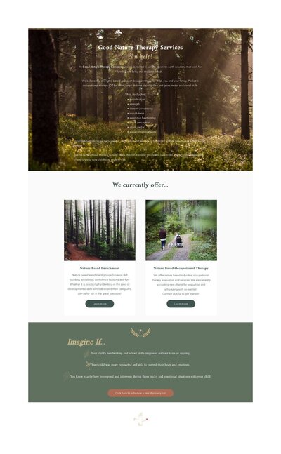 Another before image of Good Nature Therapy’s website, highlighting the original layout and design.