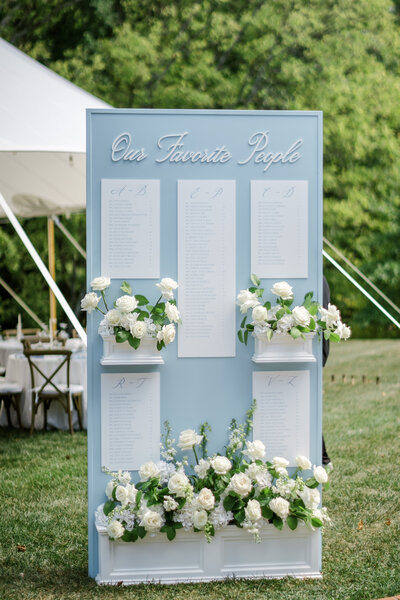 Blue our favorite people seating chart designed by Ohio stationery designer Kindly Delivered