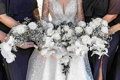 Close up of bride's wedding florals