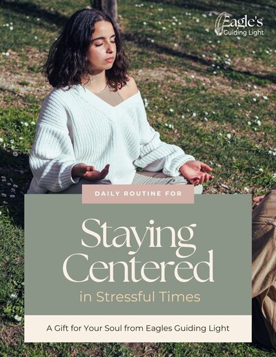 Cover page of Janna's Staying Centered in Stressful Times with a woman meditating on the front.
