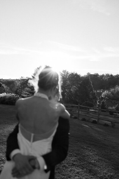 Bride and groom walk up memorial steps at their DC wedding
