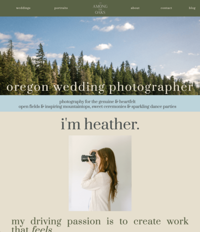 A screenshot of a photographer's homepage design, representing her site before having a custom web design package from Bloem Creations. 