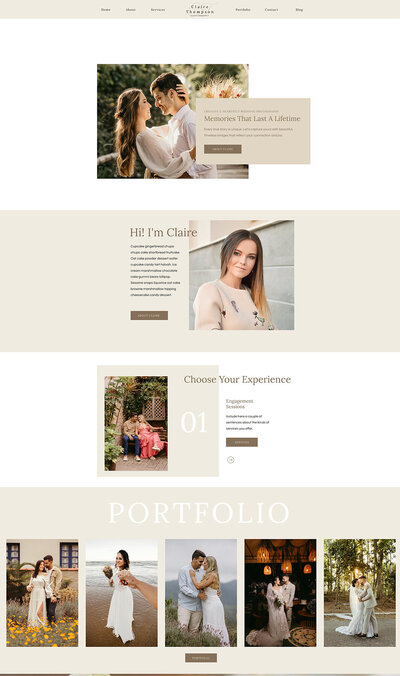 picture of home page of claire thompson showit website template