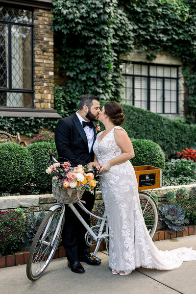 Bride and groom walk up memorial steps at their DC wedding