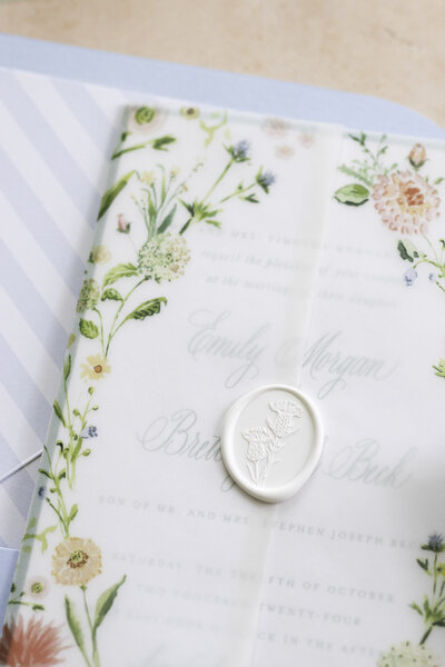 Light and airy wedding invitation suite with custom calligraphy