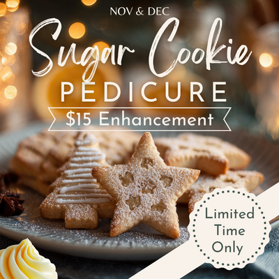 Candy Apple Pedicure enhancement for $15 available at Riversong Spa & Salon in September and October, featuring glossy red apples with heart shapes.