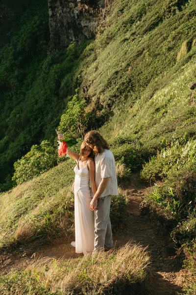 Couple eloping on a mountain in Oahu Hawaii