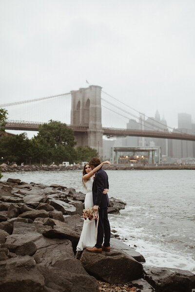 Bride and Groom Standing in Brooklyn New York, Intimate Wedding Photography NYC
