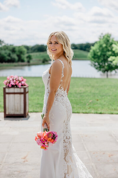 virginia wedding photographer bride portrait back bouquet