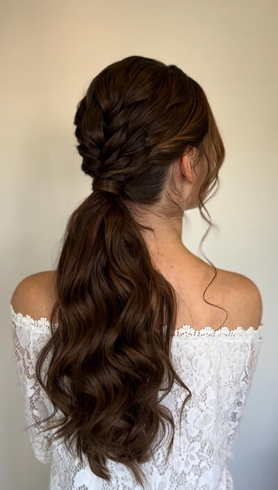 Bride with a ponytail and soft, lived-in texture — effortless bridal style created by Klover Beauty for weddings in Maryland.