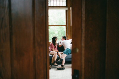 Candid film photo at wedding at Historic German House in Rochester NY