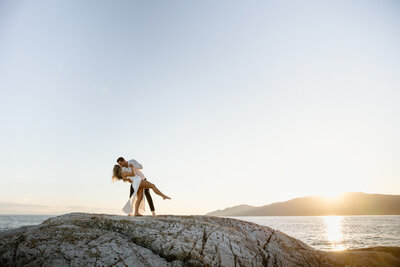 Stunning oceanside engagement at sunset, captured by Bronte Taylor Photography, intimate and genuine wedding photographer in Vancouver, BC. Featured on the Bronte Bride Vendor Guide.