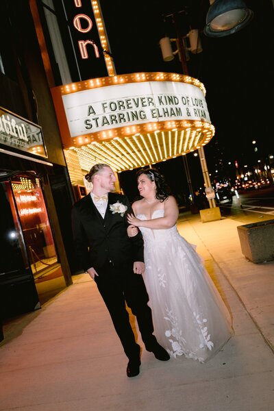 Ryan and Elham's night couple portrait at Eglinton Grand.
