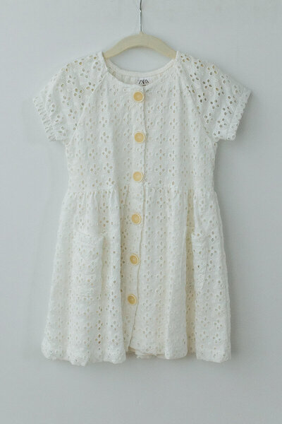 white eyelet dress with buttons