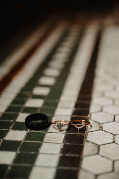 three rings on the lasalle ballroom auditorium bar floor lined up in a row with a vintage feel from the historic floors