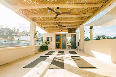 The Alchemize House yoga studio in Sayulita offers a serene space for practicing yoga, breathwork, and mindful movement as part of a holistic wellness experience.