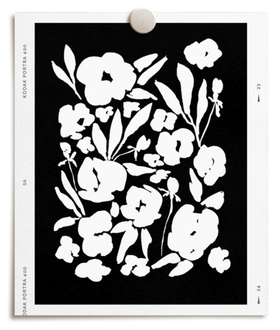 Black and white expressive ink floral painting created by Jen Pace Duran.
