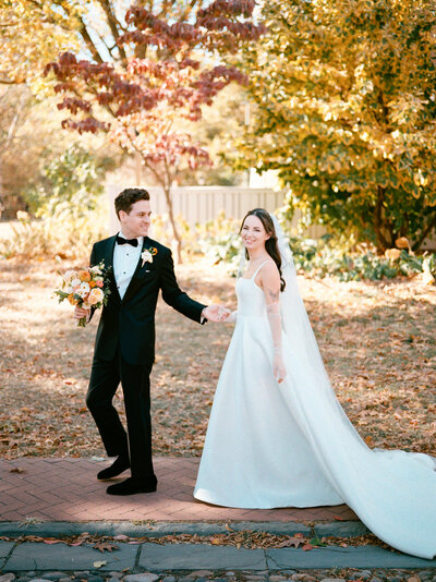 Direct flash bride and groom portrait at Rodin Museum in Philadelphia