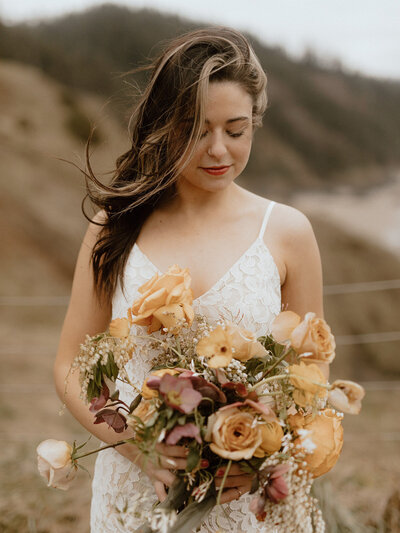 Intimate Wedding Bride on the coast in Oregon.