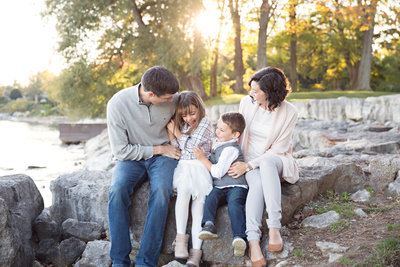 extended family outfits wearing blue at golden hour