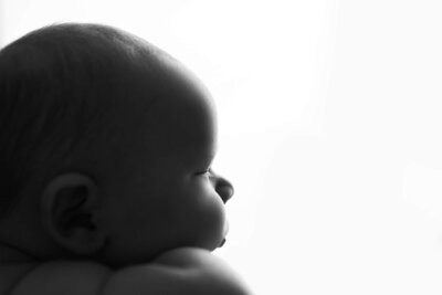 Appleton Wisconsin Newborn Photo session baby silhouette profile black and white | Glory Be Photography by Tara Bos