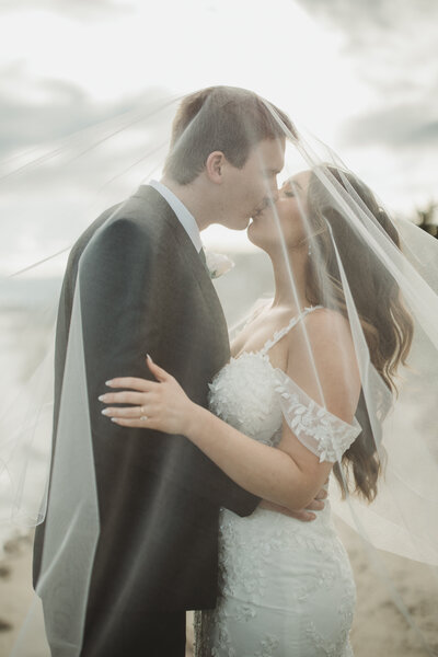 New England wedding photographer captures Haydenville, MA couples' first kiss
