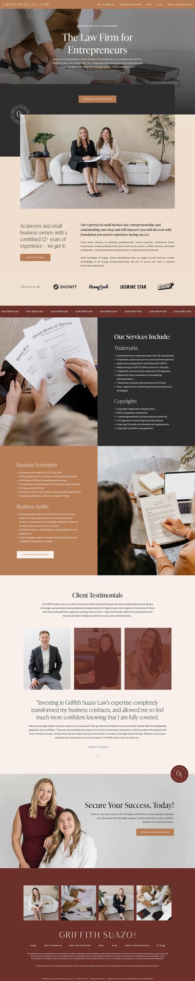 Showit website for Griffith Suazo Law, a law firm that serves small businesses