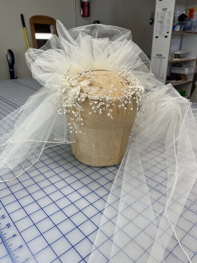 vintage heirloom bridal veil and headband ready for restyling