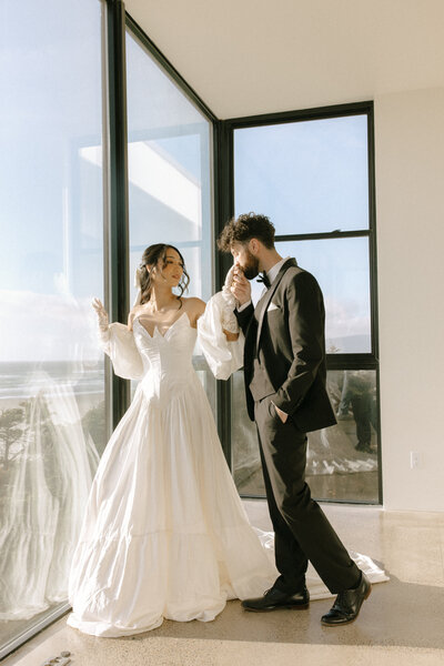 romantic bride and groom photos at their Oregon coast elopement