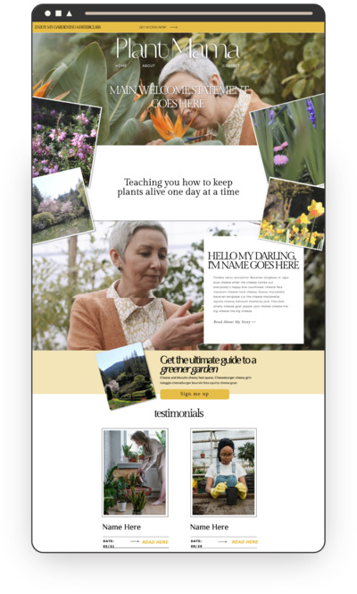 Website design with lots of plant pictures for a gardening expert