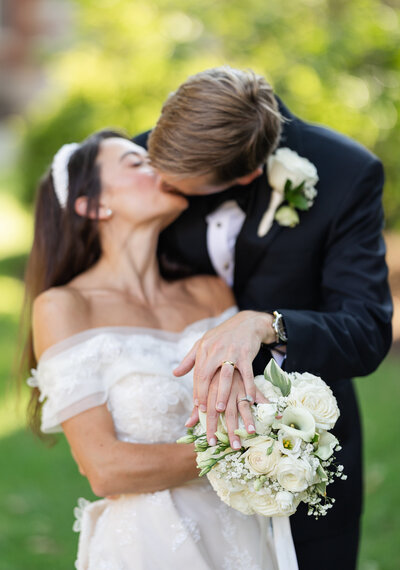 bride and groom embracing